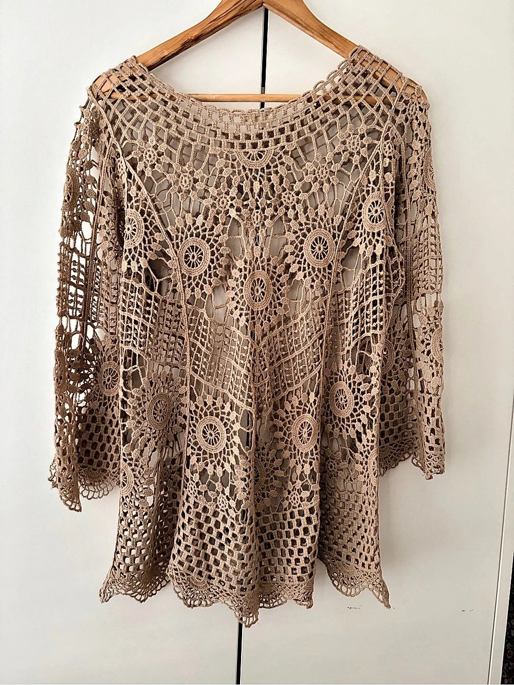 Ultra Pink Crochet Tunic in Brown Size Medium